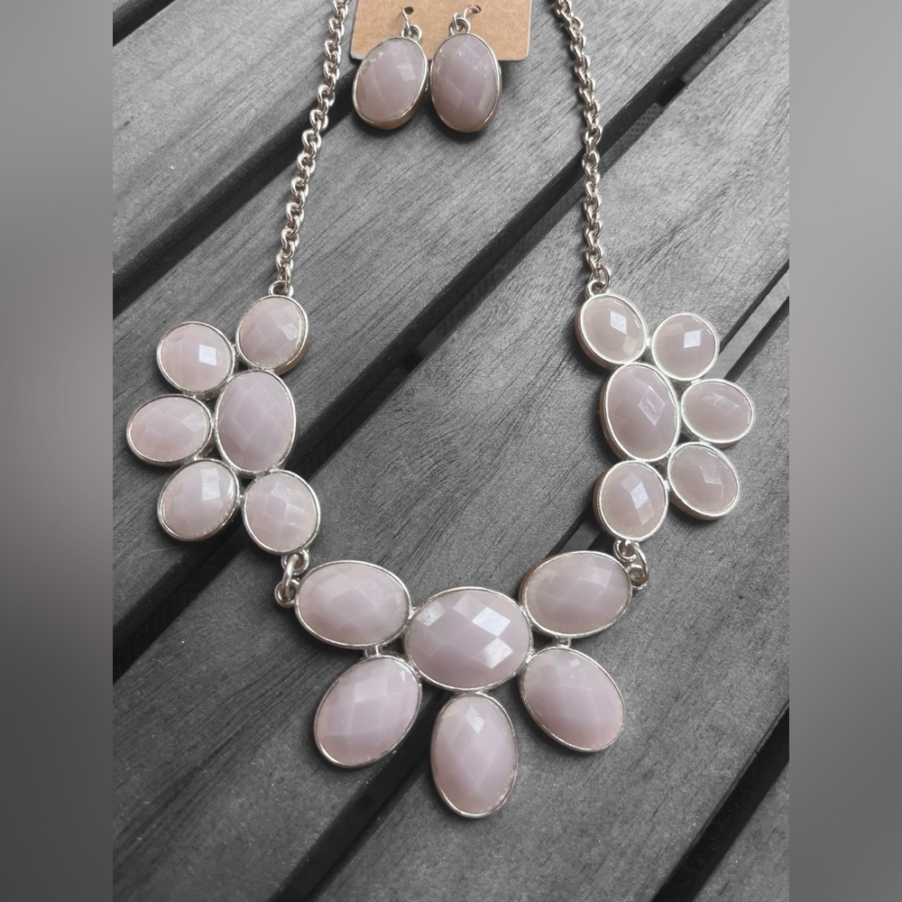 Blush Pink Statement Necklace + Earring Set